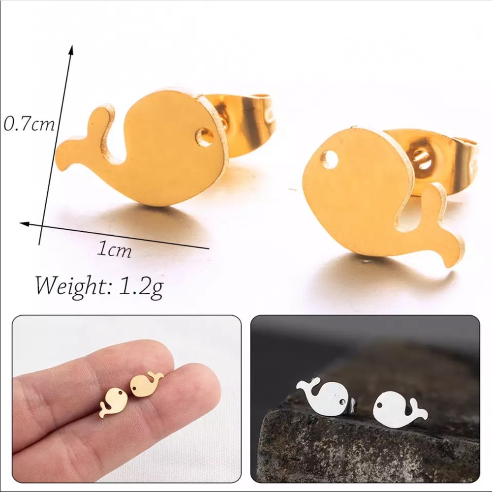 Stainless Steel Whales 🐳 Stud Earrings - Picture 3 of 5
